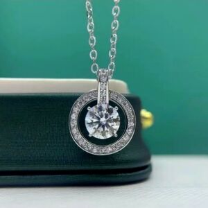 1 Carat Moissanite Diamond Circle Pendant Necklace New